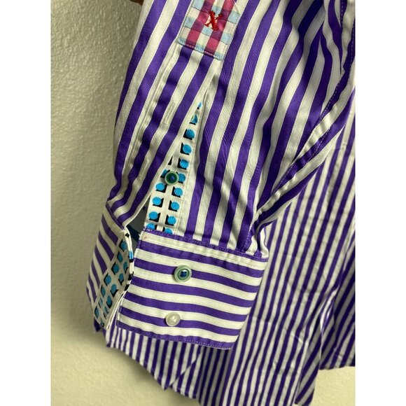 Robert Graham X White Purple Stripe Long Sleeve Button Up Shirt Men Large Cotton - Picture 11 of 13